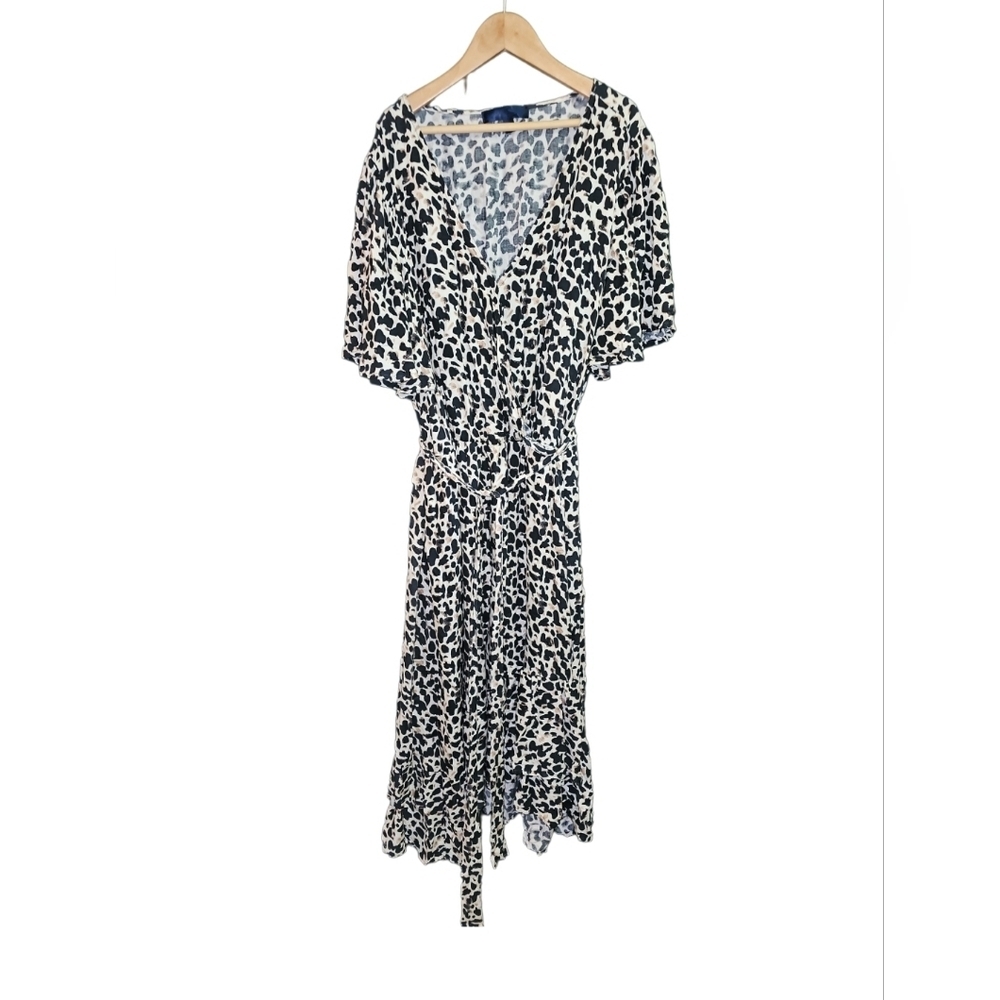 Rachel Roy Hi-Lo Dress Womens Plus 2X Flutter Sleeves Leopard Print Mob Wife